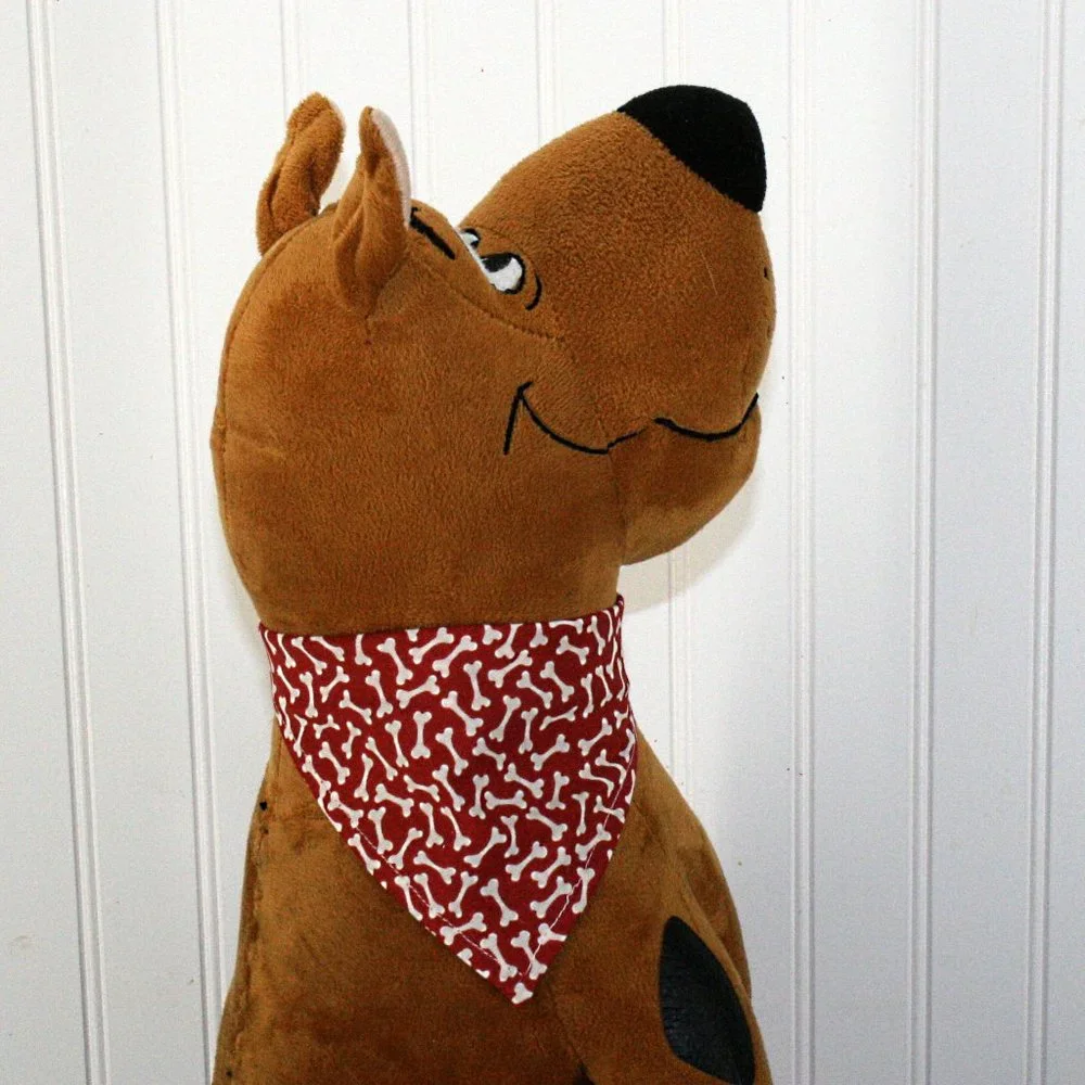 HAND CRAFTED Bandana Dog Bones White on Red Print Pet Scarf Accessory